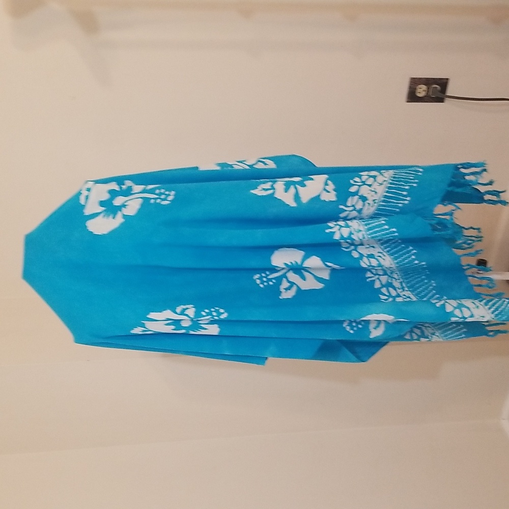 Turquoise Hibiscus Wrap / Large Scarf
